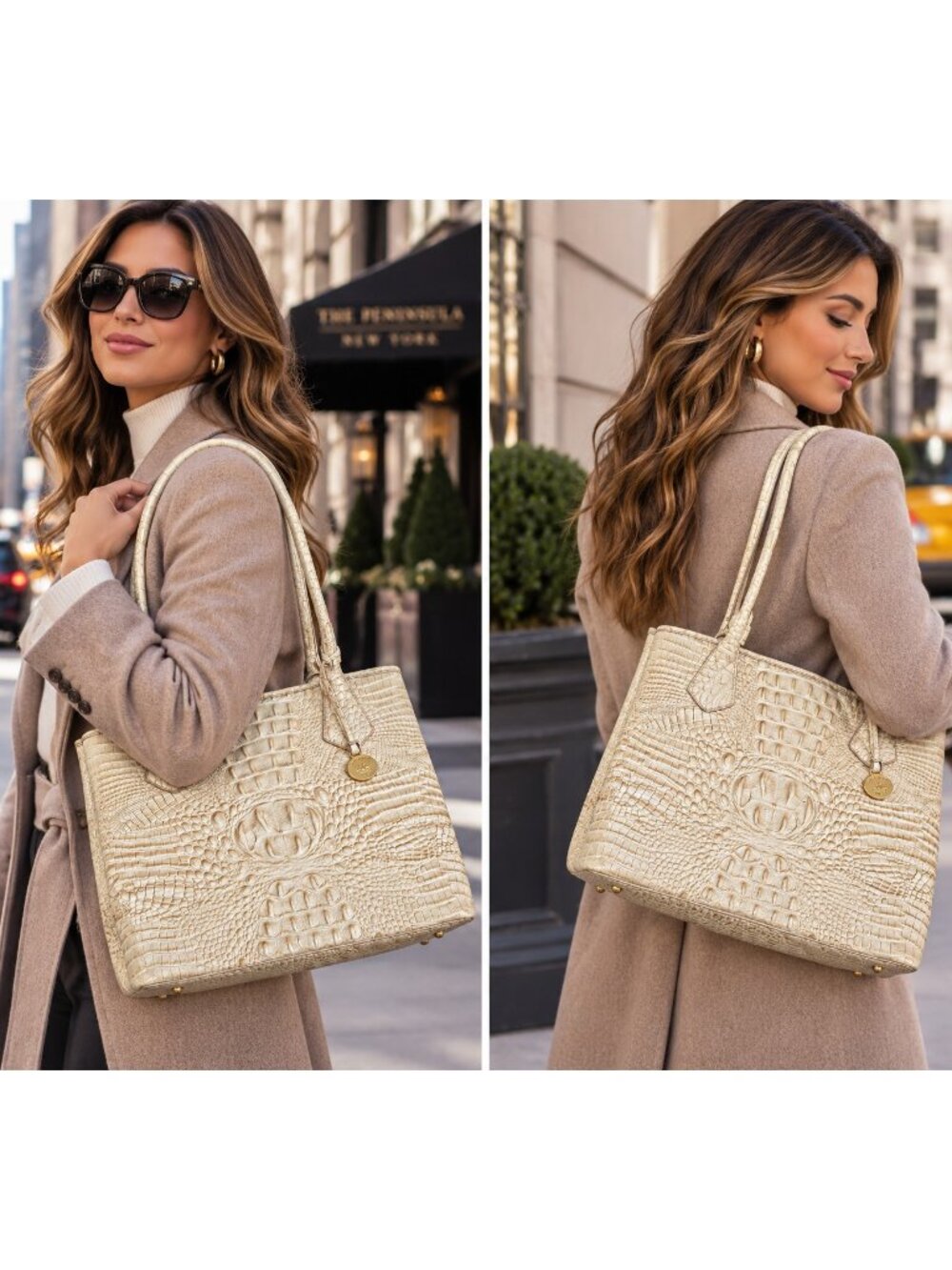 Brahmin Jacqueline Croc Embossed Leather Ivory Dual Handle shoulder Bag/Tote